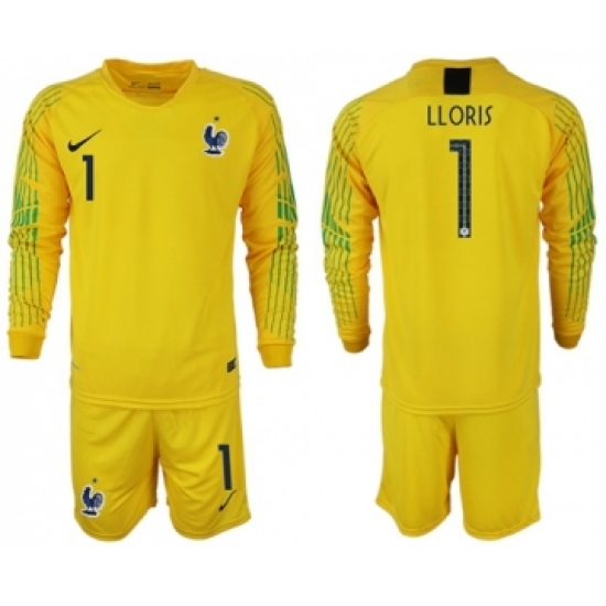 France 1 LLORIS Yellow Goalkeeper Long Sleeves Soccer Country Jersey
