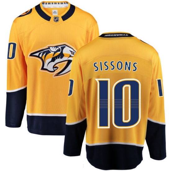 Men's Nashville Predators 10 Colton Sissons Fanatics Branded Gold Home Breakaway NHL Jersey