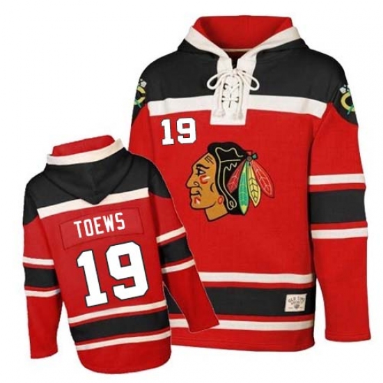 Men's Old Time Hockey Chicago Blackhawks 19 Jonathan Toews Premier Red Sawyer Hooded Sweatshirt NHL Jersey