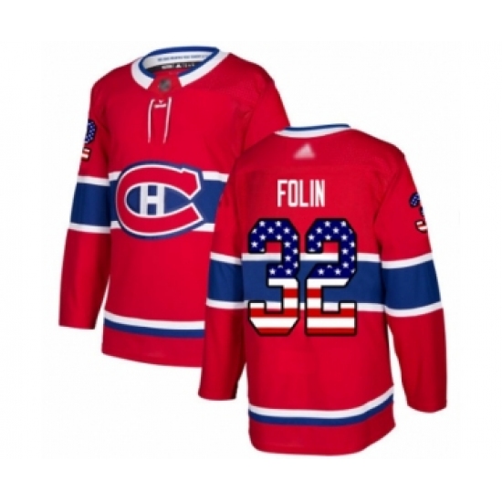 Youth Montreal Canadiens 32 Christian Folin Authentic Red USA Flag Fashion Hockey Jersey
