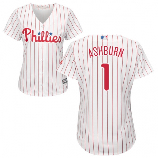Women's Majestic Philadelphia Phillies 1 Richie Ashburn Authentic White/Red Strip Home Cool Base MLB Jersey