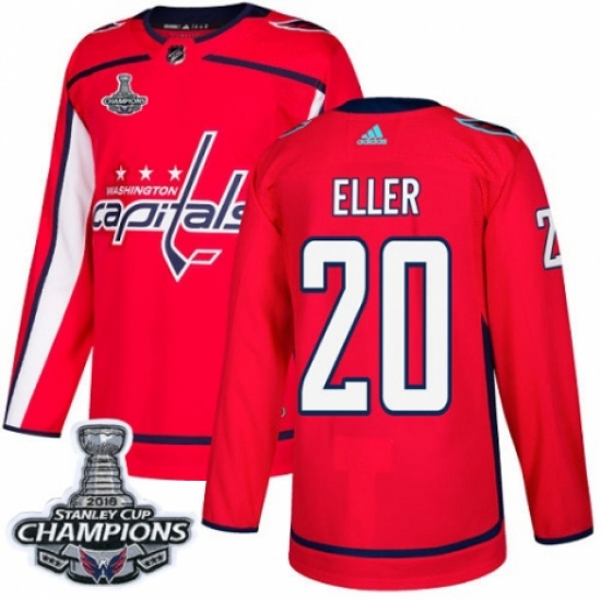 Men's Adidas Washington Capitals 20 Lars Eller Authentic Red Home 2018 Stanley Cup Final Champions NHL Jersey