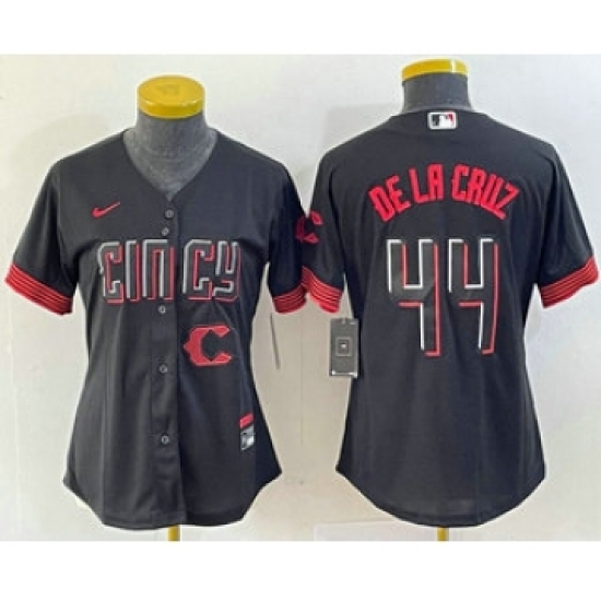 Women's Nike Cincinnati Reds 44 Elly De La Cruz Black 2023 City Connect Cool Base Stitched Baseball Jersey