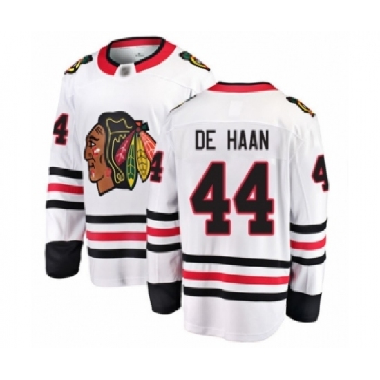 Men's Chicago Blackhawks 44 Calvin De Haan Authentic White Away Fanatics Branded Breakaway Hockey Jersey