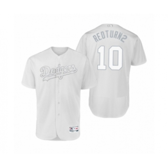 Men's Los Angeles Dodgers 10 Justin Turner Redturn2 White 2019 Players Weekend Authentic Jersey