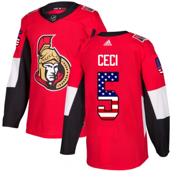 Men's Adidas Ottawa Senators 5 Cody Ceci Authentic Red USA Flag Fashion NHL Jersey