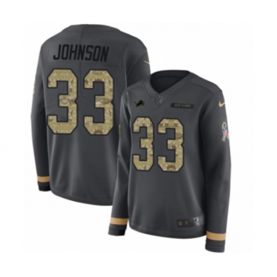 Women's Nike Detroit Lions 33 Kerryon Johnson Limited Black Salute to Service Therma Long Sleeve NFL Jersey