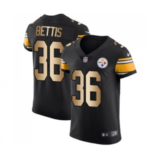 Men's Pittsburgh Steelers 36 Jerome Bettis Elite Black Gold Team Color Football Jersey