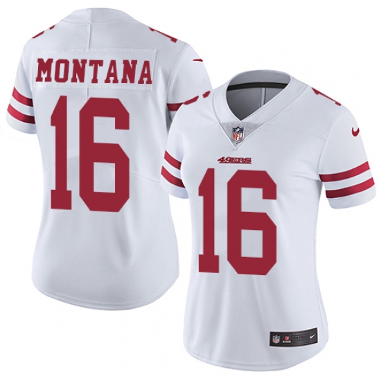 Women's Nike San Francisco 49ers 16 Joe Montana White Vapor Untouchable Limited Player NFL Jersey
