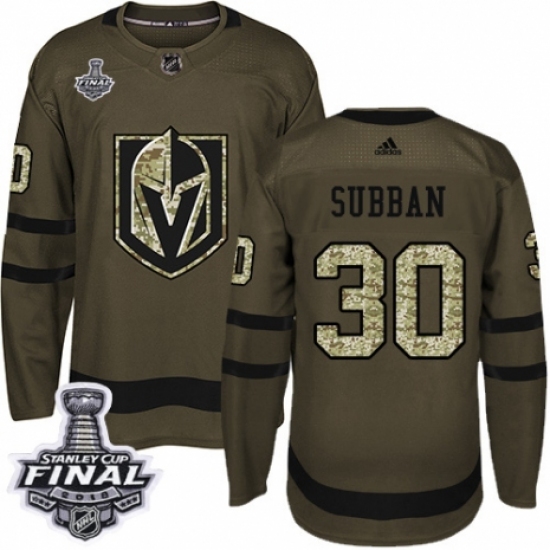 Men's Adidas Vegas Golden Knights 30 Malcolm Subban Authentic Green Salute to Service 2018 Stanley Cup Final NHL Jersey