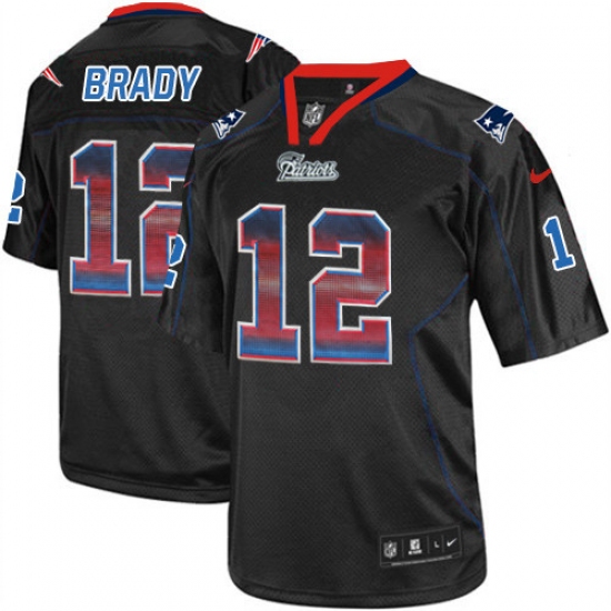 Men's Nike New England Patriots 12 Tom Brady Limited Lights Out Black Strobe NFL Jersey