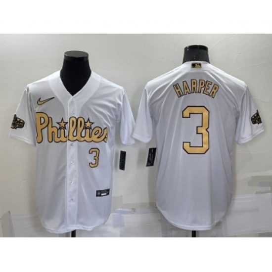 Men's Philadelphia Phillies 3 Bryce Harper Number White 2022 All Star Stitched Cool Base Nike Jersey