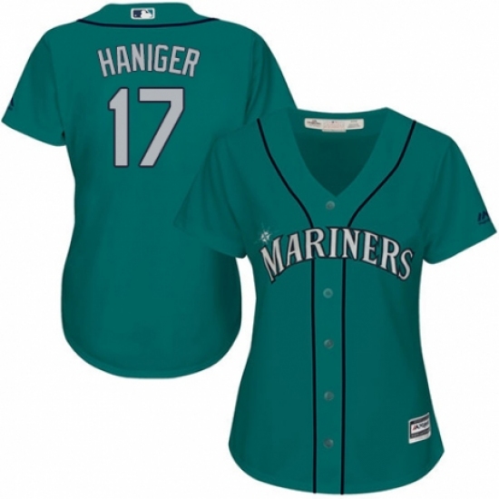 Women's Majestic Seattle Mariners 17 Mitch Haniger Authentic Teal Green Alternate Cool Base MLB Jersey