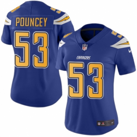 Women's Nike Los Angeles Chargers 53 Mike Pouncey Limited Electric Blue Rush Vapor Untouchable NFL Jersey