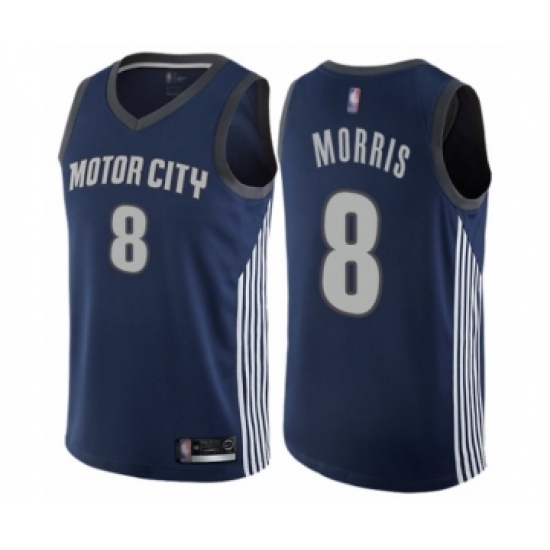 Men's Detroit Pistons 8 Markieff Morris Authentic Navy Blue Basketball Jersey - City Edition