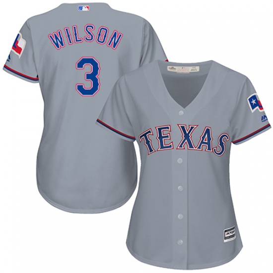 Women's Majestic Texas Rangers 3 Russell Wilson Replica Grey Road Cool Base MLB Jersey