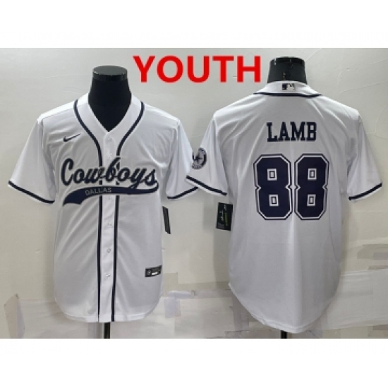 Youth Dallas Cowboys 88 CeeDee Lamb White Stitched Cool Base Nike Baseball Jersey