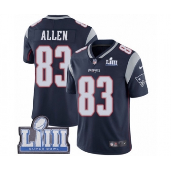 Men's Nike New England Patriots 83 Dwayne Allen Navy Blue Team Color Vapor Untouchable Limited Player Super Bowl LIII Bound NFL Jersey