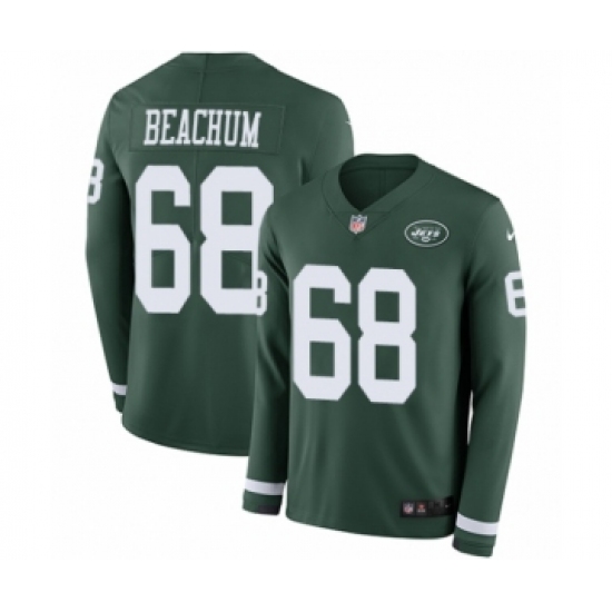 Men's Nike New York Jets 68 Kelvin Beachum Limited Green Therma Long Sleeve NFL Jersey