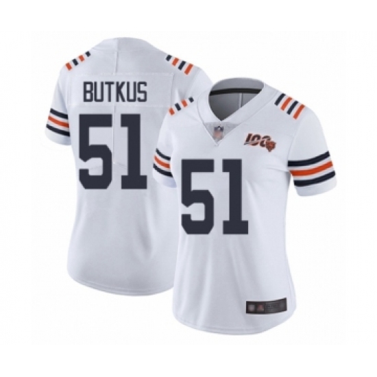 Women's Chicago Bears 51 Dick Butkus White 100th Season Limited Football Jersey