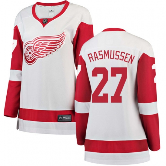 Women's Detroit Red Wings 27 Michael Rasmussen Authentic White Away Fanatics Branded Breakaway NHL Jersey