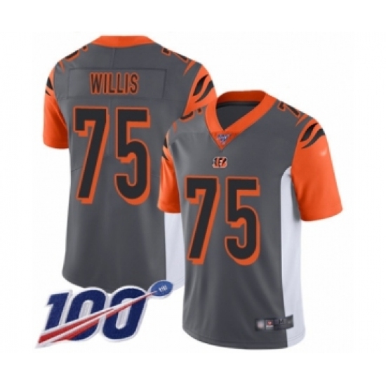Men's Cincinnati Bengals 75 Jordan Willis Limited Silver Inverted Legend 100th Season Football Jersey