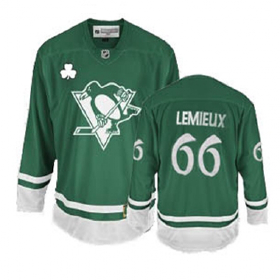 Men's Reebok Pittsburgh Penguins 66 Mario Lemieux Premier Green St Patty's Day NHL Jersey