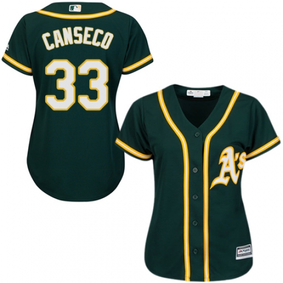 Women's Majestic Oakland Athletics 33 Jose Canseco Replica Green Alternate 1 Cool Base MLB Jersey