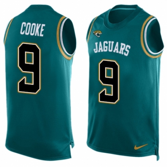 Men's Nike Jacksonville Jaguars 9 Logan Cooke Limited Teal Green Player Name & Number Tank Top NFL Jersey