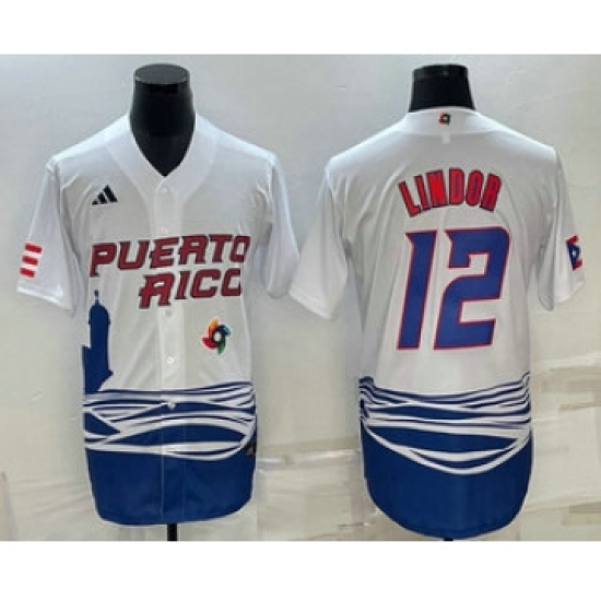 Men's Puerto Rico Baseball 23 Francisco Lindor White 2023 World Baseball Classic Stitched Jersey