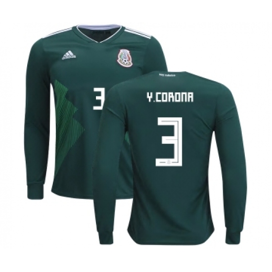 Mexico 3 Y.Corona Home Long Sleeves Kid Soccer Country Jersey