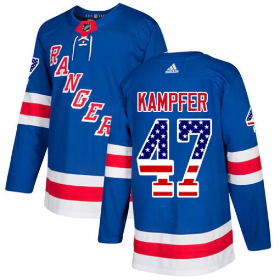 Men's Adidas New York Rangers 47 Steven Kampfer Authentic Royal Blue USA Flag Fashion NHL Jersey
