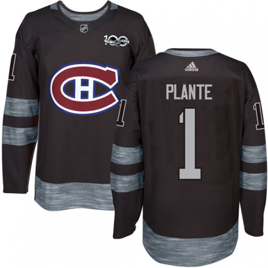Men's Adidas Montreal Canadiens 1 Jacques Plante Authentic Black 1917-2017 100th Anniversary NHL Jersey