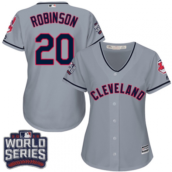 Women's Majestic Cleveland Indians 20 Eddie Robinson Authentic Grey Road 2016 World Series Bound Cool Base MLB Jersey