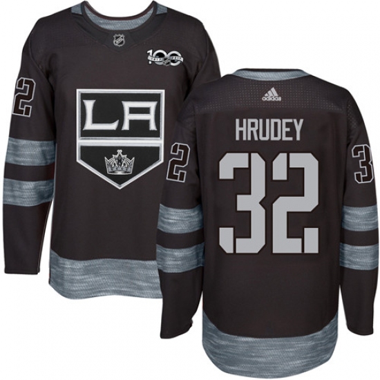 Men's Adidas Los Angeles Kings 32 Kelly Hrudey Authentic Black 1917-2017 100th Anniversary NHL Jersey