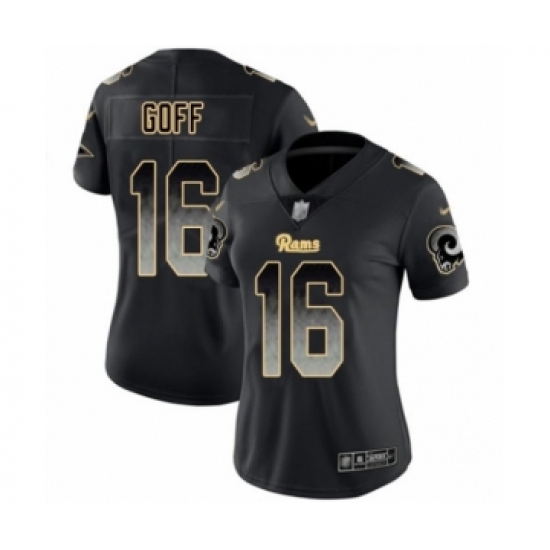Women's Los Angeles Rams 16 Jared Goff Limited Black Smoke Fashion Football Jersey