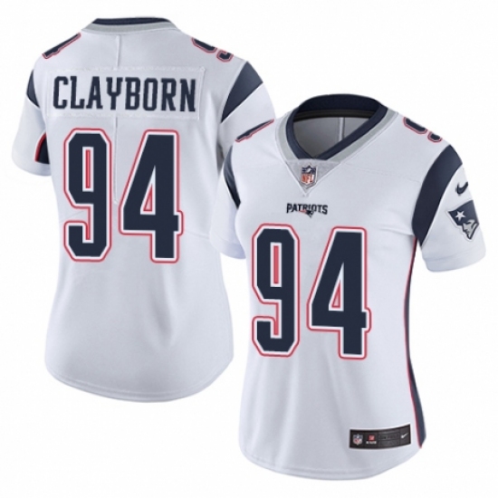 Women's Nike New England Patriots 94 Adrian Clayborn White Vapor Untouchable Limited Player NFL Jersey