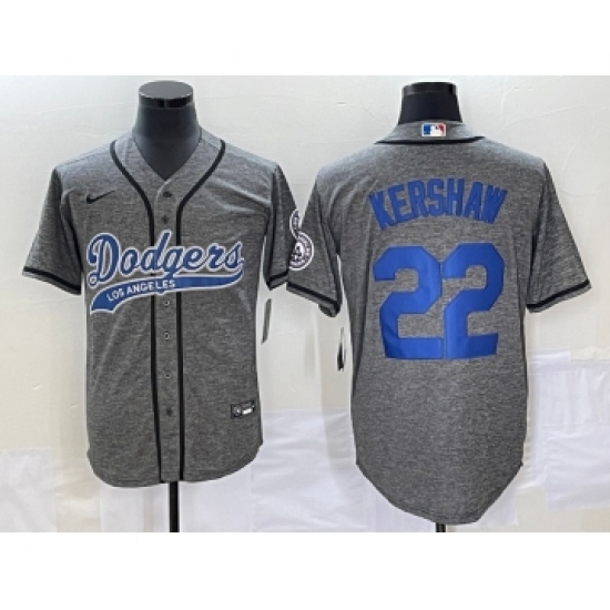 Men's Los Angeles Dodgers 22 Clayton Kershaw Grey Gridiron Cool Base Stitched Baseball Jersey
