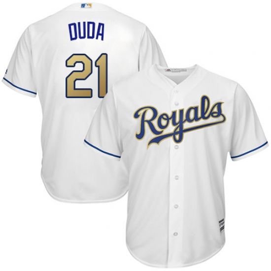 Men's Majestic Kansas City Royals 21 Lucas Duda Replica White Home Cool Base MLB Jersey