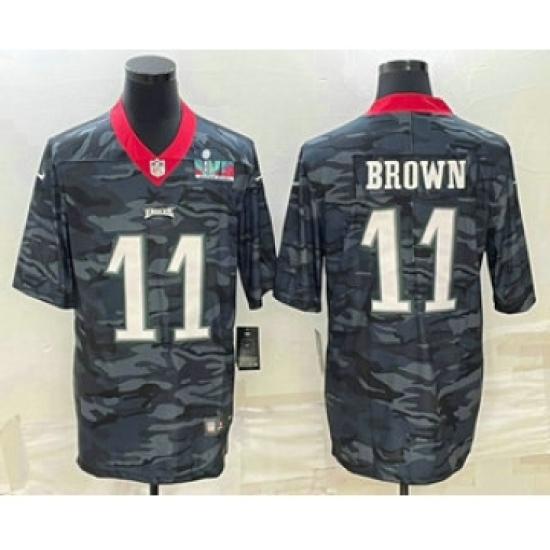 Men's Philadelphia Eagles 11 AJ Brown Camo Super Bowl LVII Patch Limited Stitched Jersey