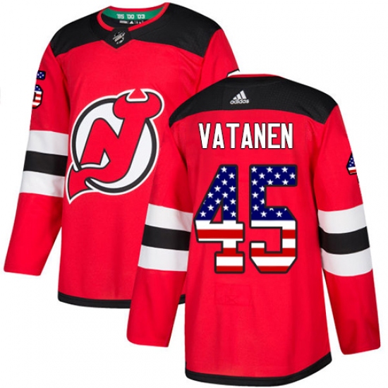 Men's Adidas New Jersey Devils 45 Sami Vatanen Authentic Red USA Flag Fashion NHL Jersey