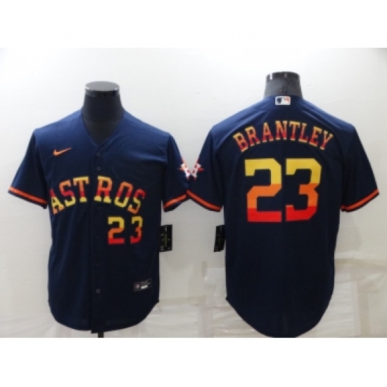 Men's Houston Astros 23 Michael Brantley Number Navy Blue Rainbow Stitched MLB Cool Base Nike Jersey