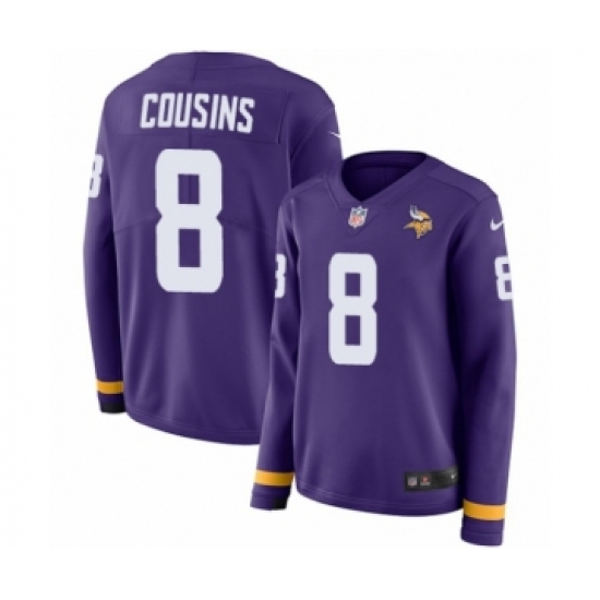 Women's Nike Minnesota Vikings 8 Kirk Cousins Limited Purple Therma Long Sleeve NFL Jersey