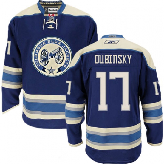 Women's Reebok Columbus Blue Jackets 17 Brandon Dubinsky Premier Navy Blue Third NHL Jersey