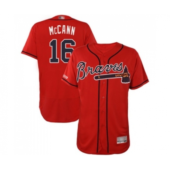 Men's Atlanta Braves 16 Brian McCann Red Alternate Flex Base Authentic Collection Baseball Jersey