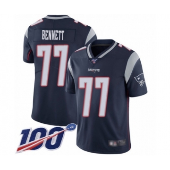 Men's New England Patriots 77 Michael Bennett Navy Blue Team Color Vapor Untouchable Limited Player 100th Season Football Jersey