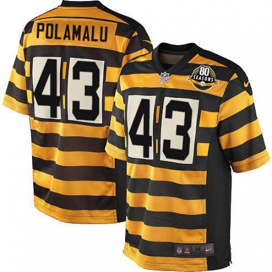 Men's Nike Pittsburgh Steelers 43 Troy Polamalu Elite Yellow/Black Alternate 80TH Anniversary Throwback NFL Jersey