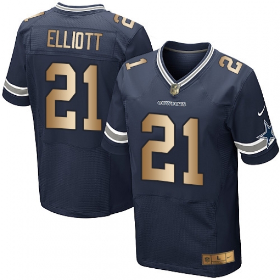 Men's Nike Dallas Cowboys 21 Ezekiel Elliott Elite Navy/Gold Team Color NFL Jersey