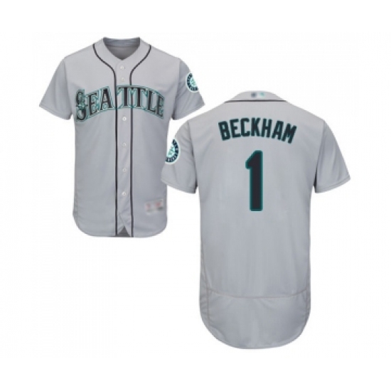 Men's Seattle Mariners 1 Tim Beckham Grey Road Flex Base Authentic Collection Baseball Jersey