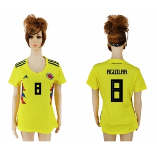 Women's Colombia 8 Aguilar Home Soccer Country Jersey